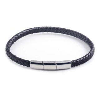 Theodore stainless steel men’s 5mm black leather braided Bracelet