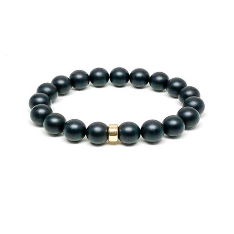 Theodore Black Matte Onyx and Stainless Steel Bead  Bracelet