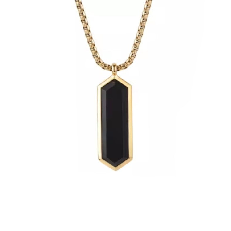 Theodore Stainless Steel Gold Plated Agate Pendant with Chain