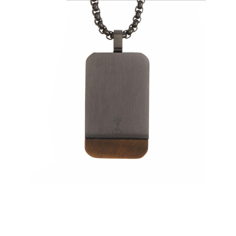 Theodore Stainless Steel Tiger Eye Stone Dog Tag Pendant and Chain