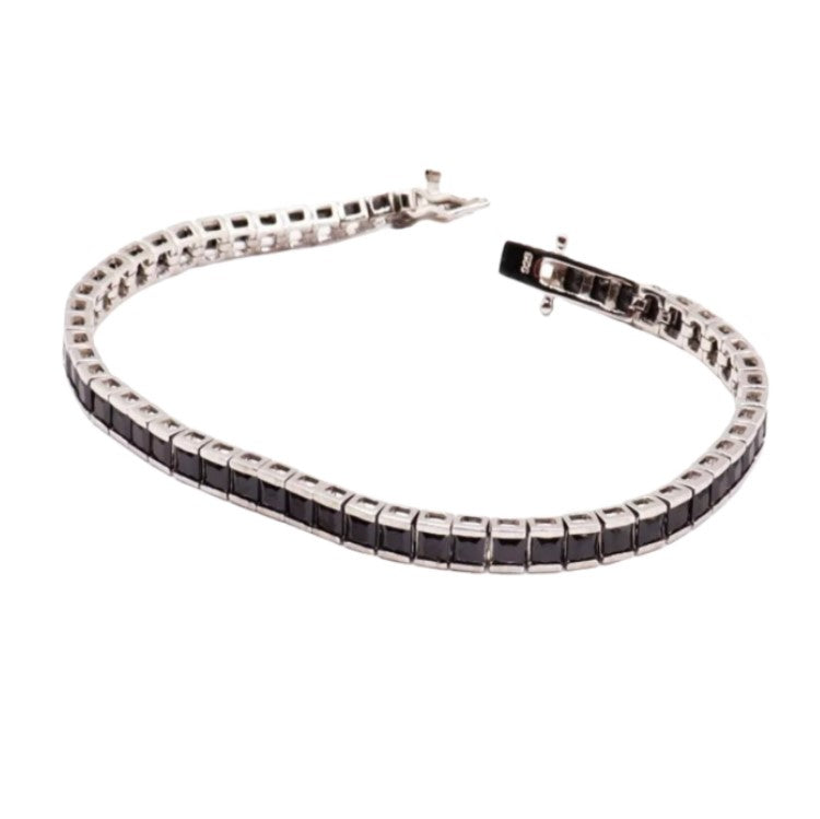Sterling Silver Princess Cut Black CZ Tennis Bracelet