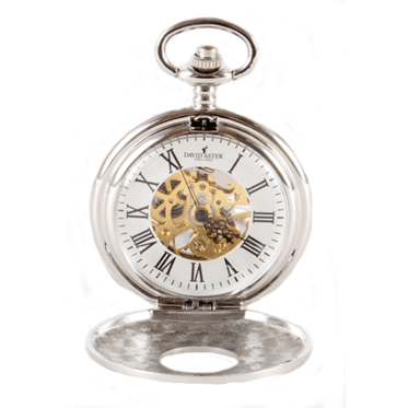David Aster Silver Patterned Half Hunter Mechanical Pocket Watch - Theodore Designs