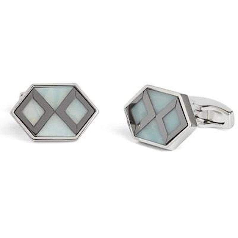Simon Carter mother of pearl cufflinks with amazonite stone cufflinks design in silver metal
