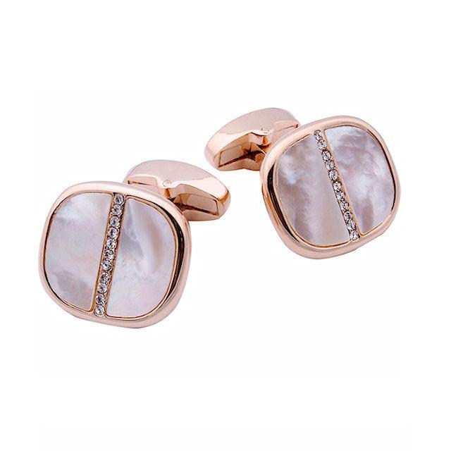 Theodore Cushion Mother of Pearl and Crystal Cufflinks - Theodore Designs