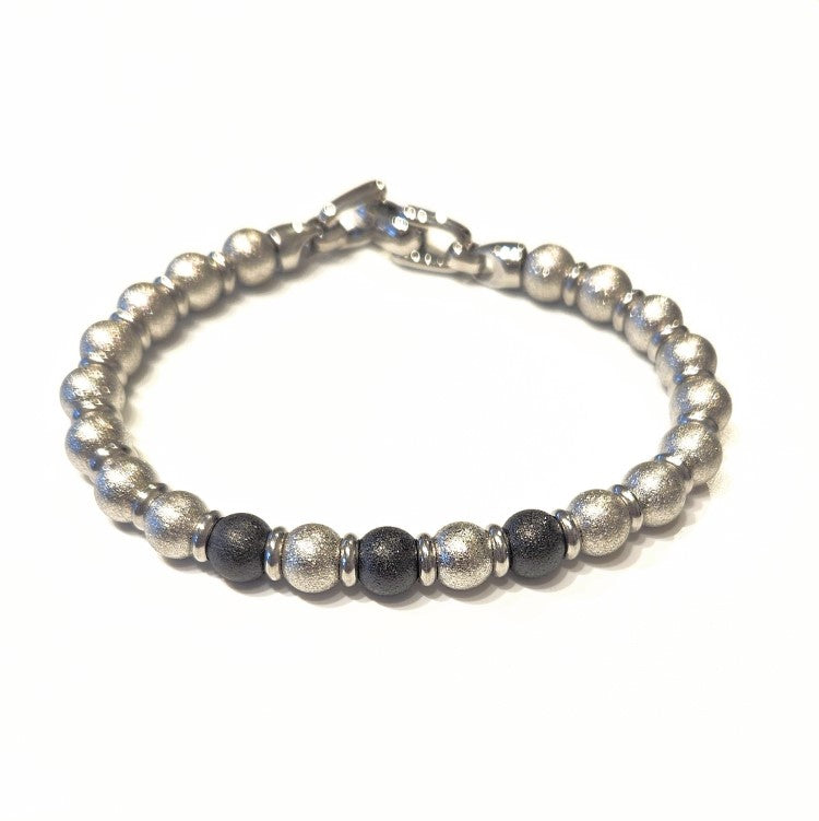 Stainless Steel Silver &amp; Black Metal Bead Bracelet