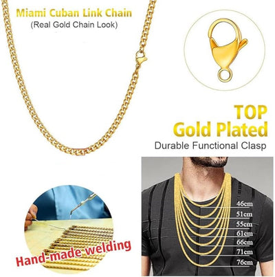 Theodore Stainless Gold Plated 7MM Cuban Link Varius Sizes Chains