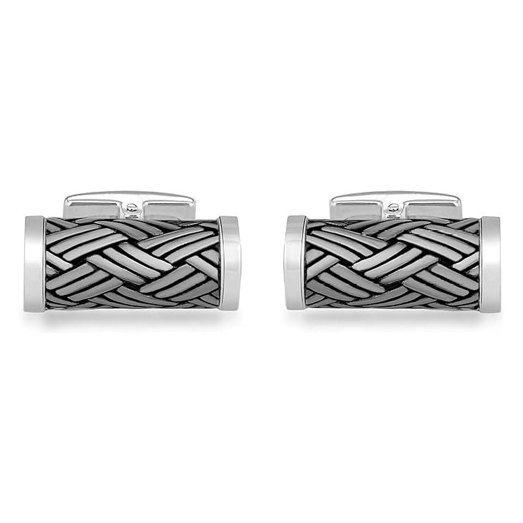 Hoxton London Men's Sterling Silver Bamboo Woven Pattern Cylindrical Cufflinks/Oxidised