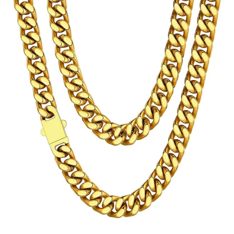 Theodore Stainless Steel Gold Plated 12MM Cuban Curb Link Chain Necklace