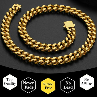 Theodore Stainless Steel Gold Plated 10MM Cuban Curb Link Chain Necklace