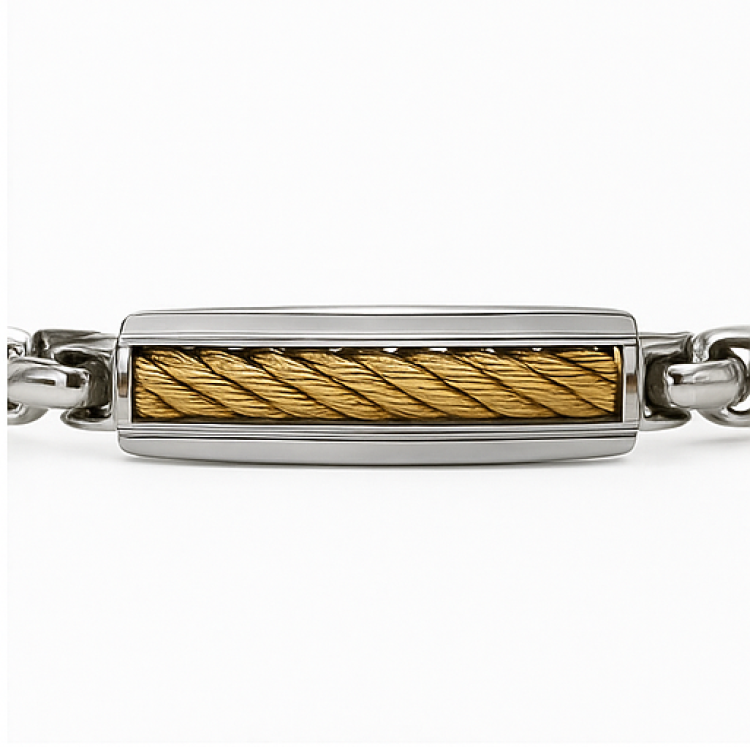 Stainless Steel ID Bracelet with Gold Twisted Wire Insert Bracelet