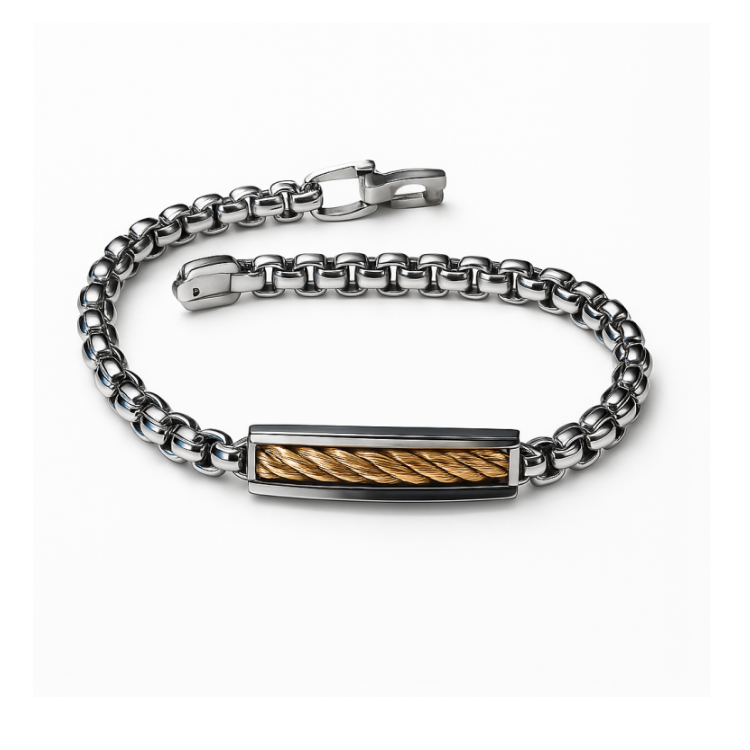 Stainless Steel ID Bracelet with Gold Twisted Wire Insert Bracelet