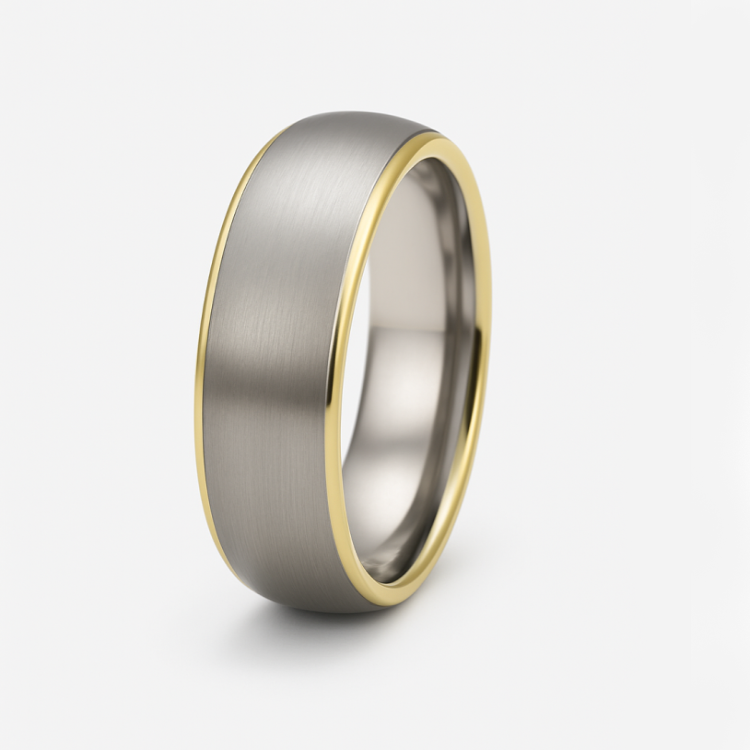 Titanium with gold edge and satin finish top ring