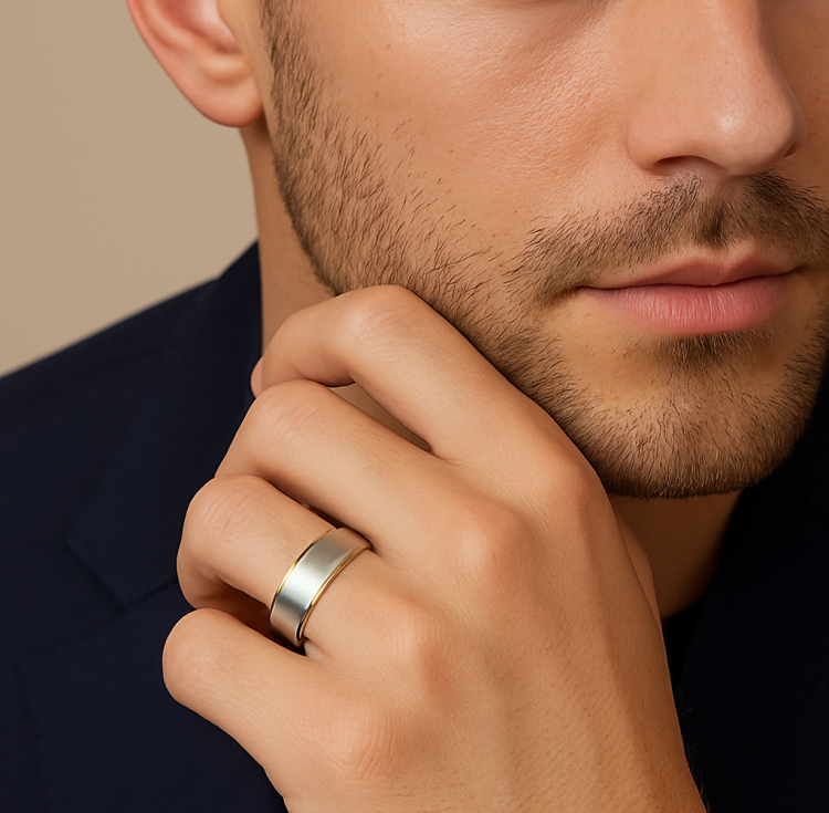 Titanium with gold edge and satin finish top ring