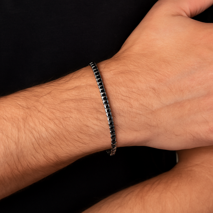 Sterling Silver Princess Cut Black CZ Tennis Bracelet