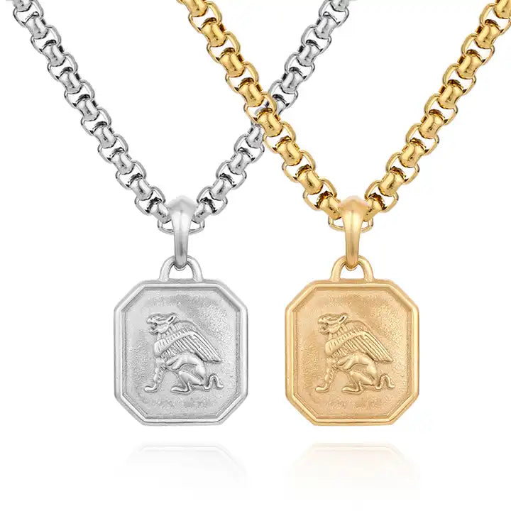 Theodore Stainless Steel Griffin Greek Mythology Pendant and Chain