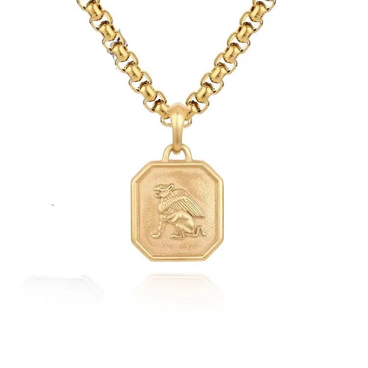 Theodore Stainless Steel Griffin Greek Mythology Pendant and Chain