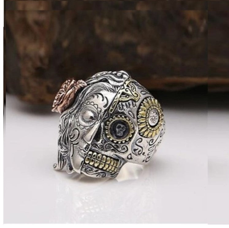 Theodore Sterling Silver Twin Face Skull Ring