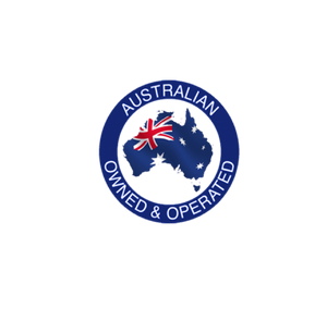 Australian owned and operated logo featuring the Australian flag and continent outline.