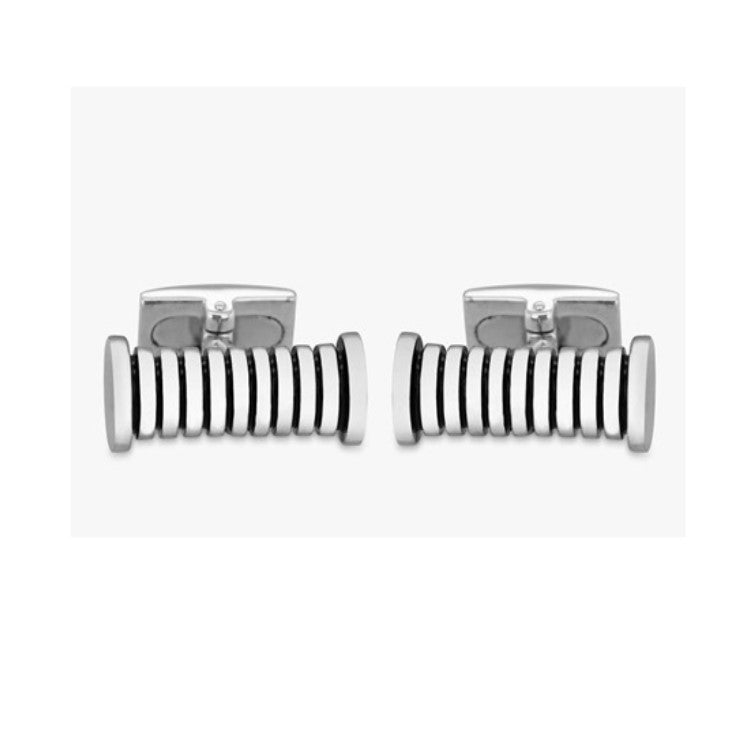 Hoxton London Men's Sterling Silver Striped Cylindrical  Cufflinks