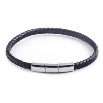 Theodore stainless steel men’s 7mm  black/blue leather and nylon braided Bracelet