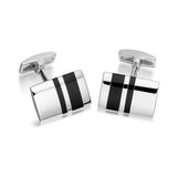 Hoxton London Men's Sterling Silver and Onyx Stripe Rectangle Cufflinks