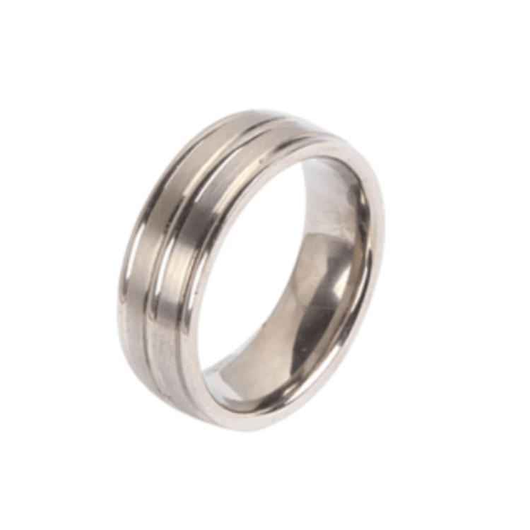 Titanium Satin Finish Ring with Polished Cut & Flat Edge (8mm)