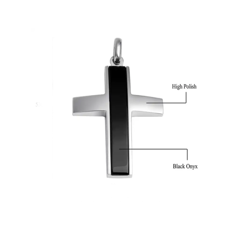 Theodore Stainless Steel Cross with Onyx Inlay Pendant Necklace
