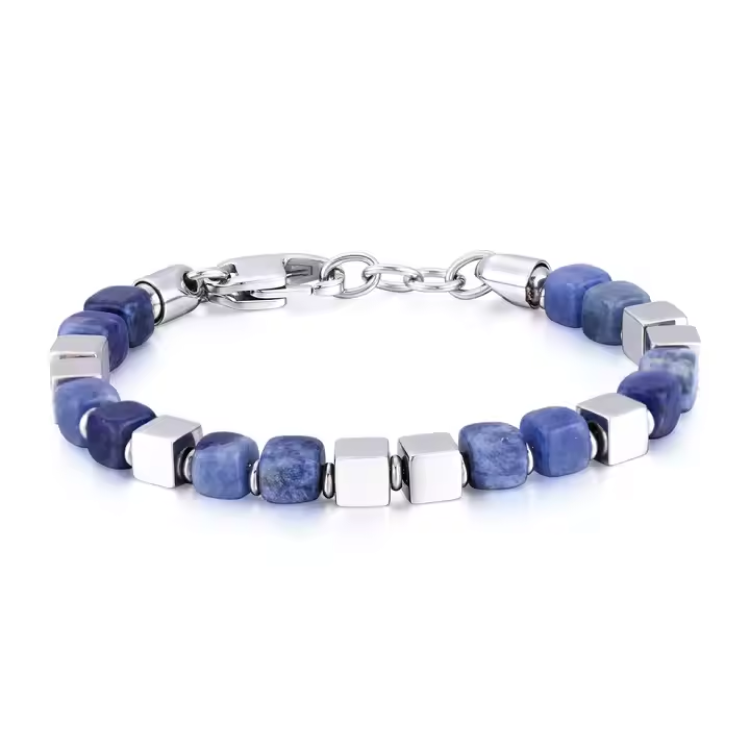 Tiger Eye Matte Onyx and Sodalite and Stainless Steel Bead Bracelet