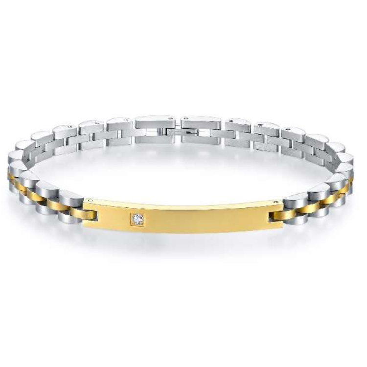 Stainless Steel Luxury Brick Handmade Men's ID CZ Stone Bracelets