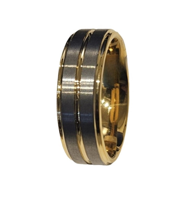 Tungsten Carbide & Yellow Gold Satin Finish Top with polish gold edges ring