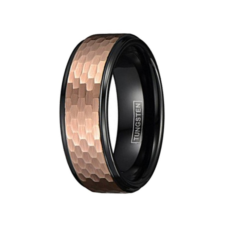 The Prince Tungsten Carbide Black & Rose Gold Honeycomb Finish Band Ring