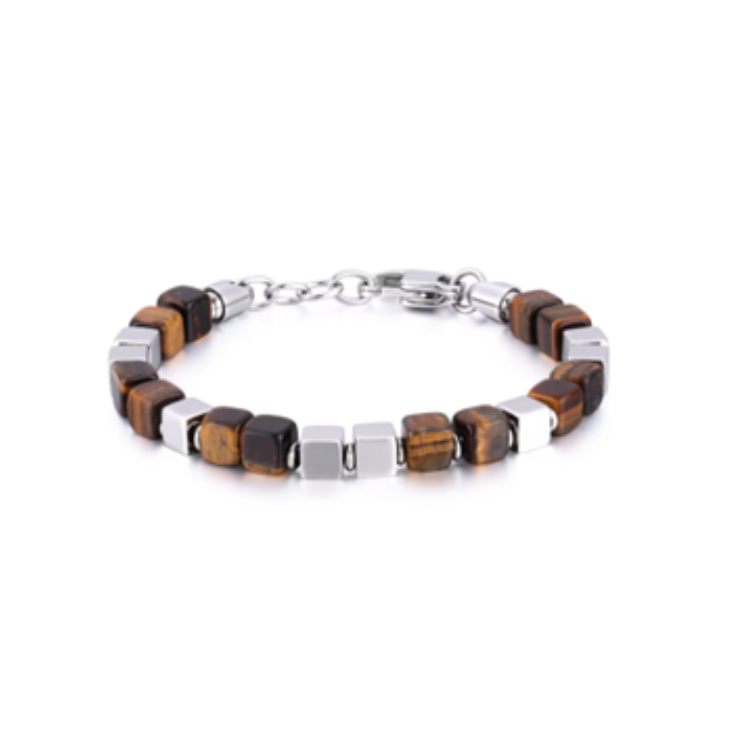 Tiger Eye Matte Onyx and Sodalite and Stainless Steel Bead Bracelet