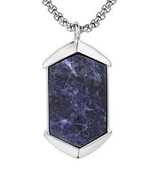 Theodore Stainless Steel Gold Plated/Silver Sodalite Stone Pendant and Chain