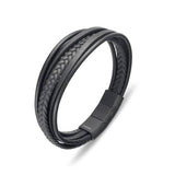 Theodore stainless men’s black multi strand leather  bracelet