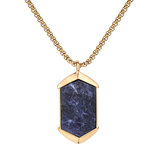 Stainless Steel Gold Plated/Silver Sodalite Stone Pendant and Chain