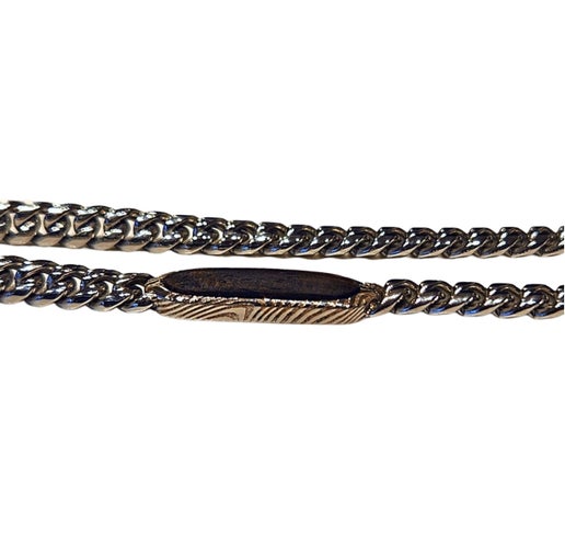 Stainless Steel Necklace with Damascus Steel and Ebony Wood Inlay