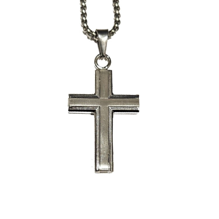 Theodore Stainless Steel Cross with Satin Inlay  Pendant