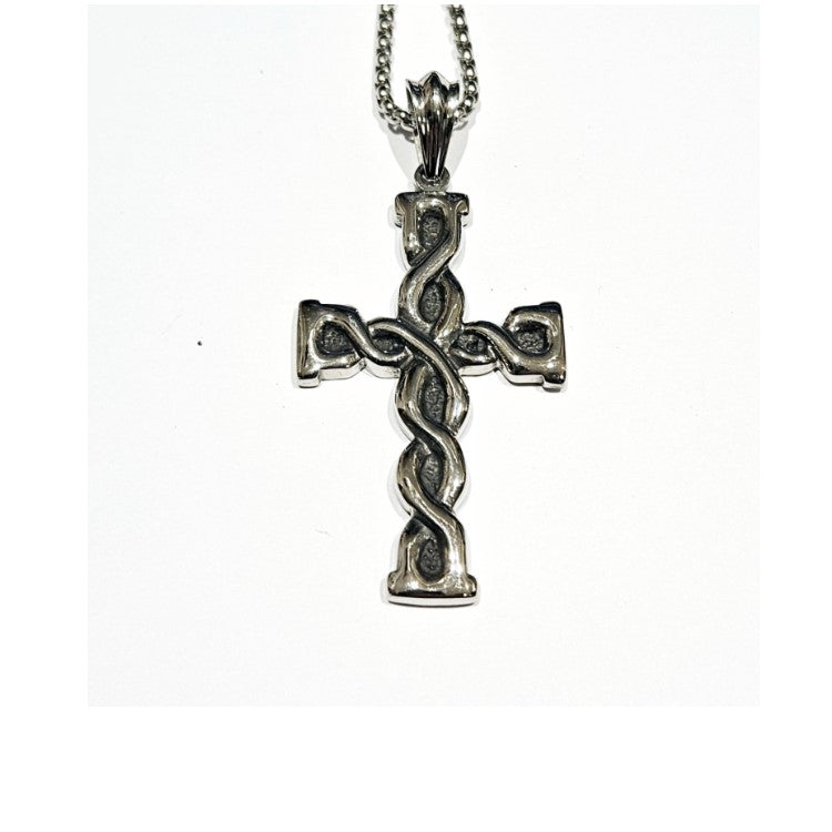 Theodore Large Stainless Steel Celtic Patern Black IP-Plated Cross Necklace