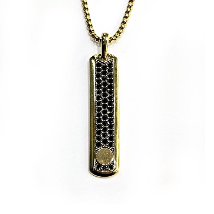 Theodore Stainless Steel and Gold and Black C.Z  Pendant
