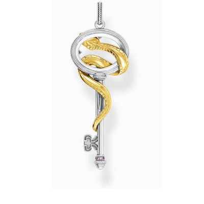 Steel and Gold Plated Snake with Key and Crystals Pendant