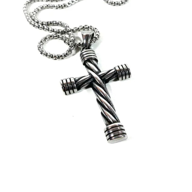 Theodore Large Stainless Steel Cable Rope Cross Necklace