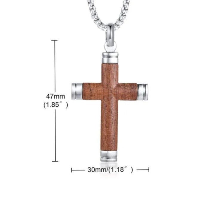 Stainless Steel Rosewood Cross Pendant with Chains