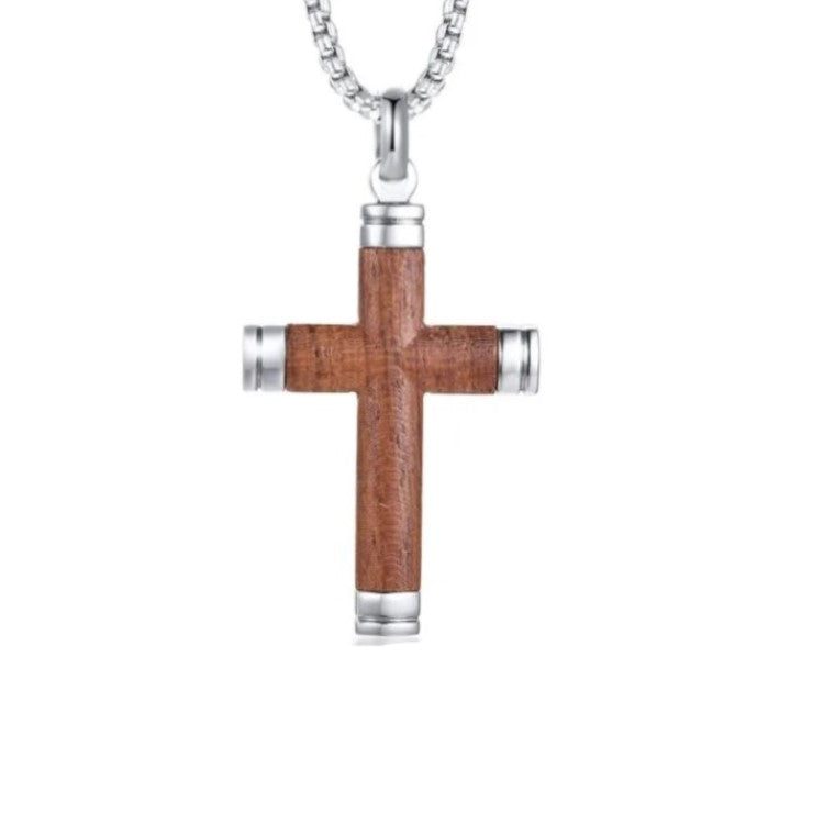 Stainless Steel Rosewood Cross Pendant with Chains