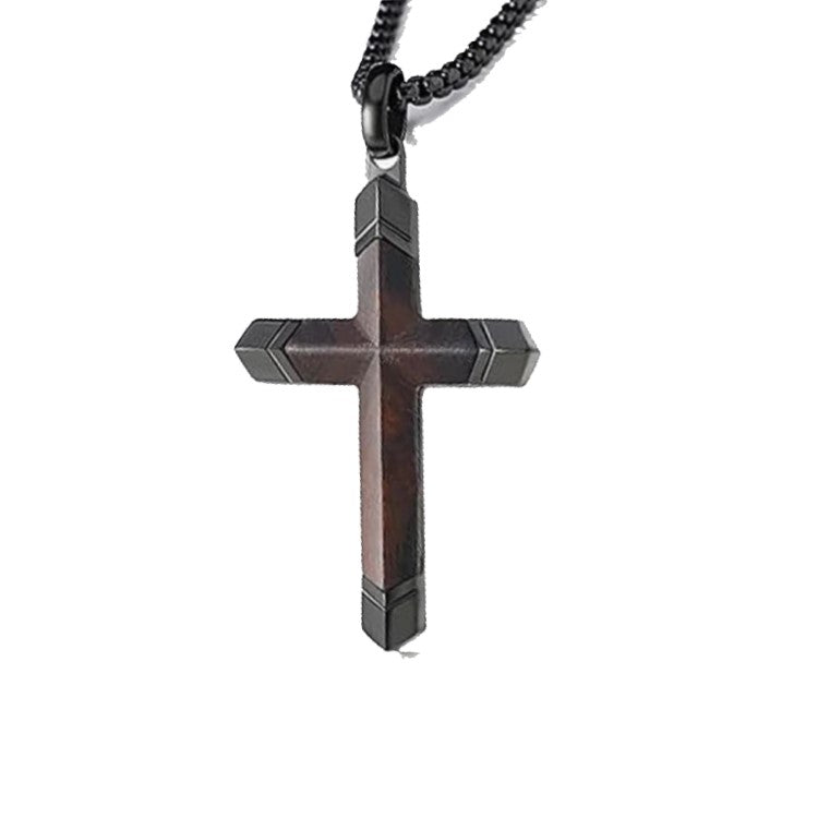 Theodore Stainless Steel and Ebony Wood  Men's Cross Pendant