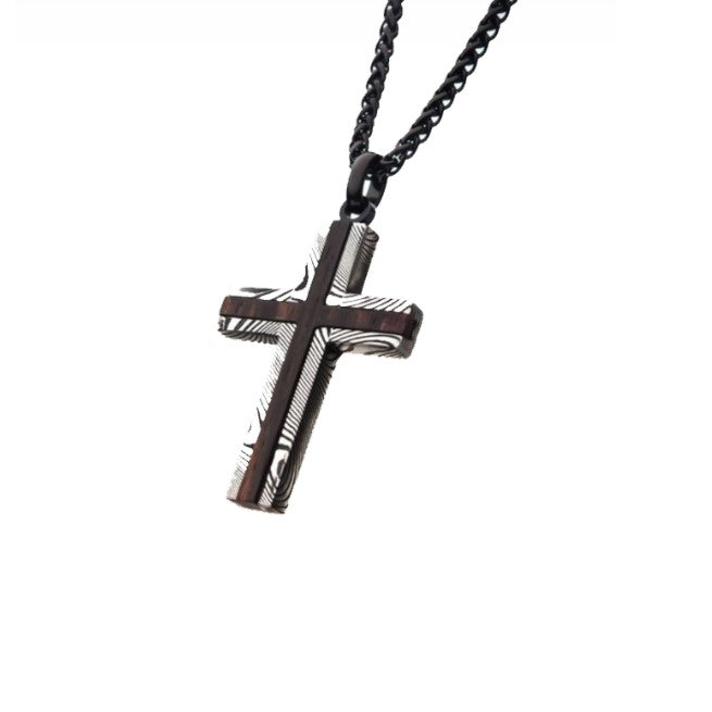 Theodore Damascus Steel Cross Pendant