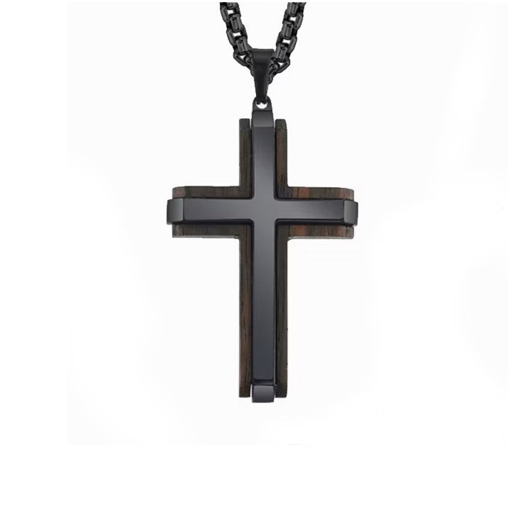 Theodore Stainless Steel and Ebony Wood  Men's Cross Pendant
