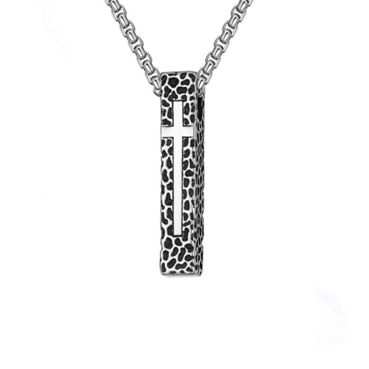 Theodore Stainless Steel Pillar Black IP-Plated Cross Necklace