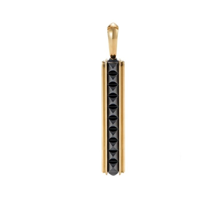 Theodore Stainless Steel Exotic Stone Pavé Pyramid Tag with Black Cubic Zirconia Pendant