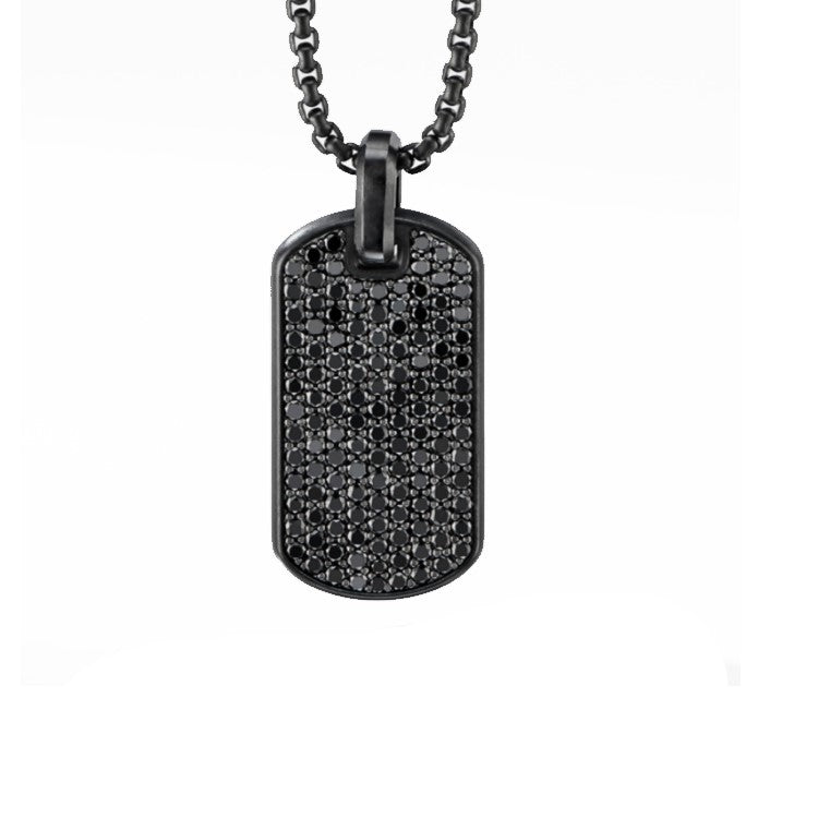 Theodore Stainless Steel Black IP Cubic Zirconia Dog Tag Pendant with Chain