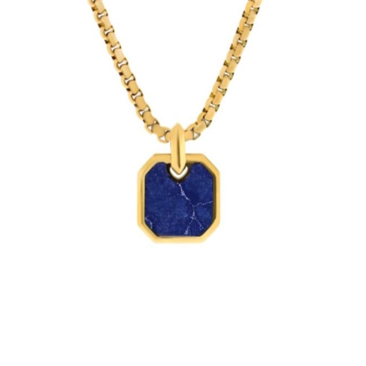 Theodore Stainless Steel Gold and Lapis Geometric Pendant with Chain